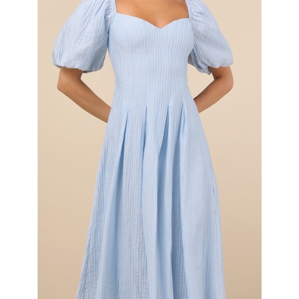 NWT Lulus Heavenly Energy Blue Textured Puff Sleeve Pleated Midi
Dress XL - Picture 5 of 13